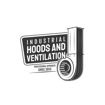 Industrial ventilation icon, cooker hood and kitchen exhaust or stove range vector symbol. Air ventilation systems and home appliances or smell extractors and professional air cleaning equipment. Industrial ventilation icon, kitchen hood exhaust