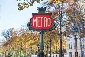 Metro subway station sign in Paris France