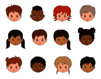 Set Children Faces of Different Races, Multicultural Kids Heads - Illustration Vector. Set Children Faces of Different Races, Multicultural Kids Heads