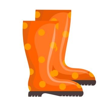 Vector illustration of orange rubber boots on a white background. Cartoon rubber boots, 
isolated object