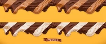 Duo chocolate spread. Caramel flows. Peanut butter. Seamless pattern 3d vector