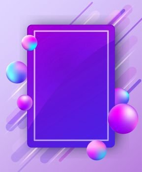 Abstract bright vector trendy background with falling balls. Blue, pink and violet spheres on colorful gradient background.