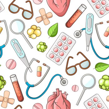Medical and health care seamless pattern. Vector background