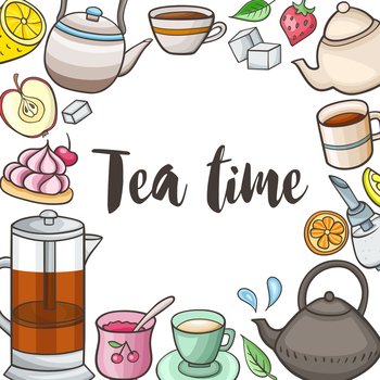 Background with tea and sweets. Vector illustration