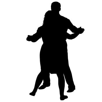 Black silhouettes dancing man and woman on white background.. Black silhouettes dancing man and woman on white background