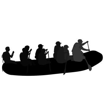 Silhouette descent on a river water rafters on a white background.. Silhouette descent on a river water rafters on a white background