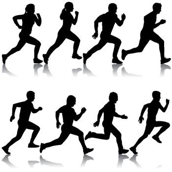 Set of silhouettes. Runners on sprint men and women.. Set of silhouettes. Runners on sprint men and women