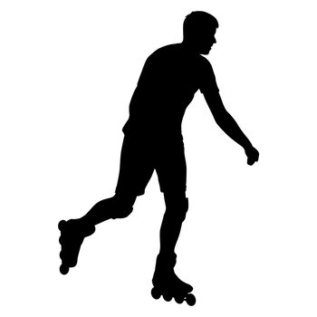 Black silhouette of an athlete on roller skates on a white background.. Black silhouette of an athlete on roller skates on a white background