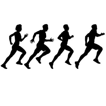 Set of silhouettes. Runners on sprint men and women on white background.. Set of silhouettes. Runners on sprint men and women on white background