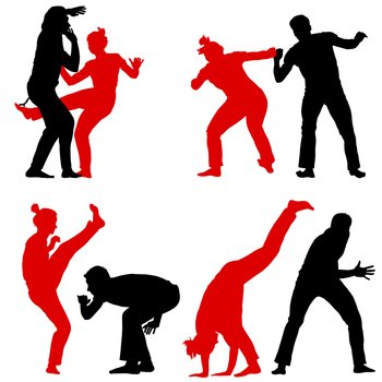Set silhouette of a Martial Arts on a white background.. Set silhouette of a Martial Arts on a white background
