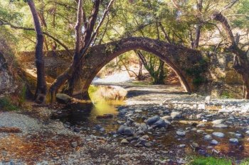 Kelefos, Medieval Venetian stone bridge. Paphos District, Cyprus