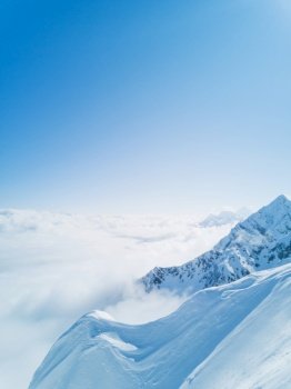 Top of mountains, panoramic view, winter alps landscape. Top of mountains