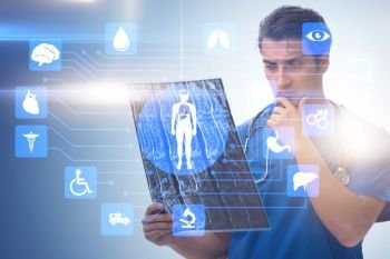 Doctor looking at x-ray image in telehealth concept