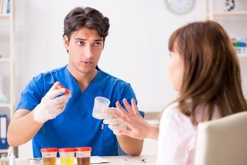 Patient visiting doctor for urine test