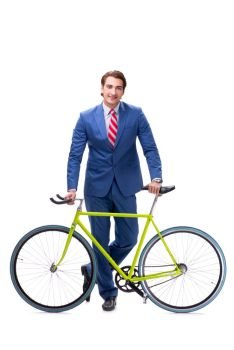 Businessman with bicycle isolated on white background
