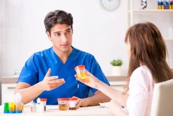 Patient visiting doctor for urine test