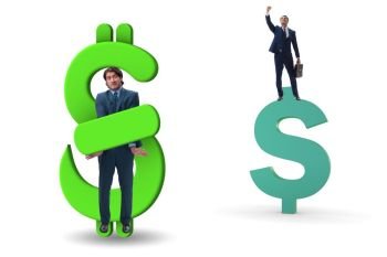 Businessman in dollar and debt concept
