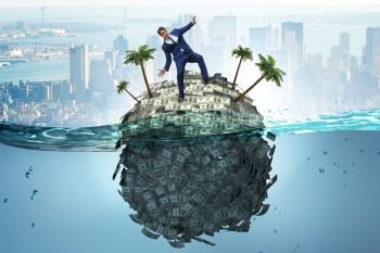 Offshore accounts concept with businessman