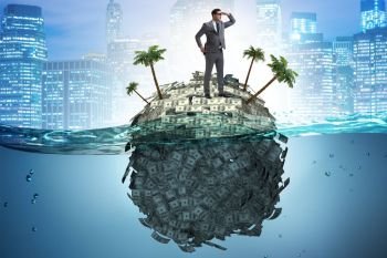Offshore accounts concept with businessman