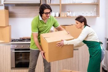 Mother and son moving to new flat 