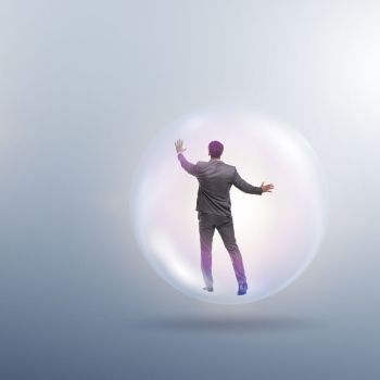The businessman flying inside the bubble. Businessman flying inside the bubble