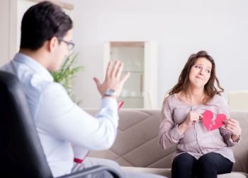 The pregnant woman visiting psychologist doctor. Pregnant woman visiting psychologist doctor