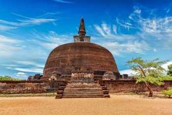 Sri Lankan tourist landmark - ruins of Rankot Vihara - Buddhist dagoba (stupa).  Pollonaruwa, Sri Lanka. Rankot Vihara, Pollonaruwa, Sri Lanka