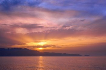 Sea sunset with dramatic sky seascape. Crete island, Greece. Sea sunset with dramatic sky