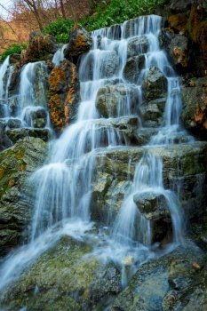 Small waterfall stream cascade. Seoul, South Korea. Small waterfall cascade
