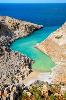 Seitan Limania Agiou Stefanou beach in Chania region on Crete, Greece. Seitan Limania beach on Crete, Greece