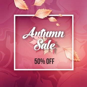 Abstract autumn sale offer banner design with frame, beauty background and autumn leaves