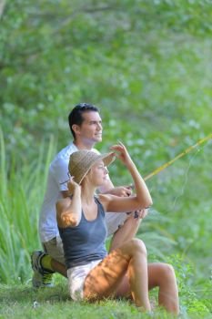 young couple fishing