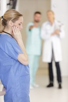 pregnant woman with hospital blur background