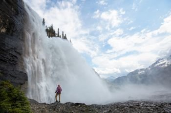 Beautiful Waterfall in Canadian mountains