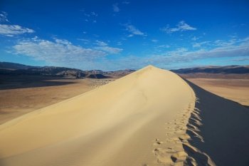 Sand dunes in California, USA. Beautiful nature landscapes travel sunrise background