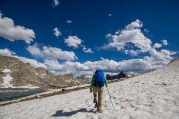 The climb in high Caucasus mountains