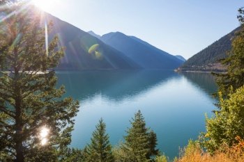 Serene scene by the mountain lake in Canada