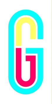 Latin alphabet, Font in the Disco style, bright multi-color letter G. Alphabet in Disco Style