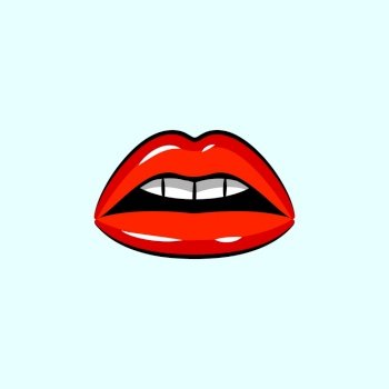 Sexy red lips, female beautiful open mouth, Illustration in the cartoon style. Sexy lips, female beautiful open mouth