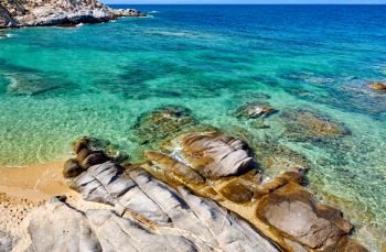 Beautiful beach and rocky coastline landscape, Sithonia, Greece