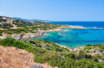Beautiful beach and rocky coastline landscape, Sithonia, Greece