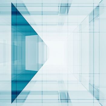 Blue transparent technology concept architecture. 3d rendering. Blue transparent 3d rendering
