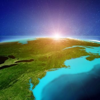 North-east USA and Canada background. Elements of this image furnished by NASA. 3d rendering. North-east USA and Canada background