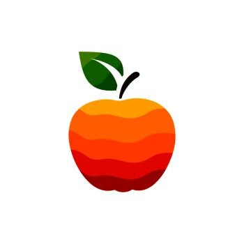 Orange apple with green leaf. Vector illustration
