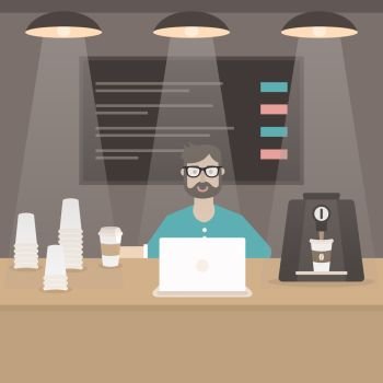 Man drinking coffee. Vector illustration