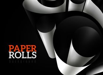 Monochrome background with 3d blank paper rolls realistic vector illustration. 3d Paper Roll Background