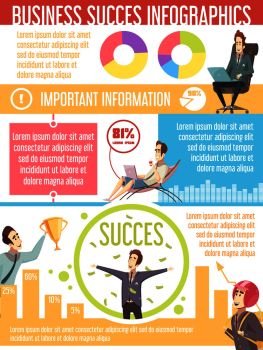 Effective tips for successful business retro cartoon infographic poster with circle diagrams and money rain vector illustration . Business Success Cartoon Infographic Poster 
