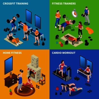 Gym and fitness concept icons set with training symbols isometric isolated vector illustration . Gym Concept Icons Set 