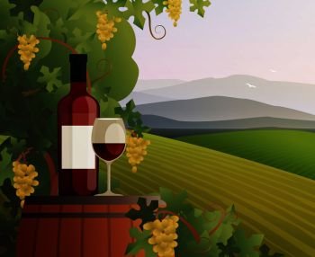 Wine and vineyard concept with mountains and hills gradient flat vector illustration. Wine And Vineyard Illustration