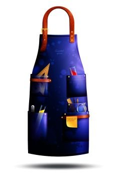 Realistic blue spotted apron of scientist with leather elements and professional tools in pockets isolated vector illustration. Realistic Apron Of Scientist  